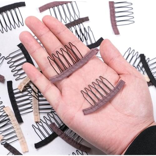 10 pcs/lot Wig Combs for Making Wig Caps 6-teeth Wig Clips Steel Teeth with Cloth Wig Combs for Hairpiece Caps Wig Accessories