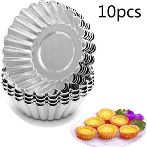 10pcs Nonstick Ripple Aluminum Alloy Egg Tart Mold Flower Shape Reusable Cupcake and Muffin Baking Cup Tartlets Pans