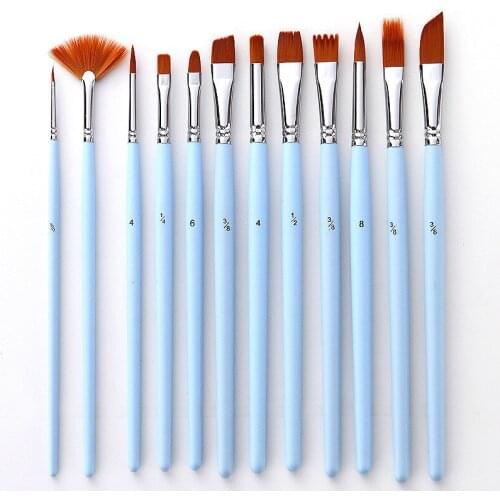 12pcs Copper tube watercolor brush painting combination 12 kinds of mixed brush heads including fan-shaped hook pen