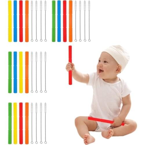 2 PC Baby Teether straw+brush Food Grade Silicone Chews Nurse Gift Toys Teething Necklace pacifier clip BABY Teether