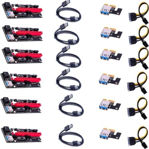 6pcs Newest VER009 USB 3.0 PCI-E Riser VER 009S Express 1X 4x 8x 16x Extender Pcie Riser Adapter Card SATA 15pin To 6 Pin Power
