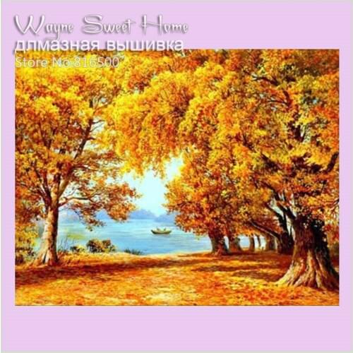 Diamond Mosaic Crystal Full Square Diamond Embroidery 3D Diy Diamond Painting The Golden Autumn Cross Stitch Unfinish Decorative