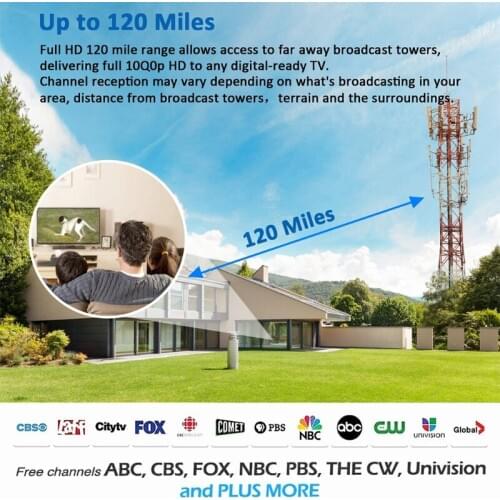 TNT Antenna With Signal Amplifier 120-Mile TV Antenna 1080P H D 4K VHF UHF FM