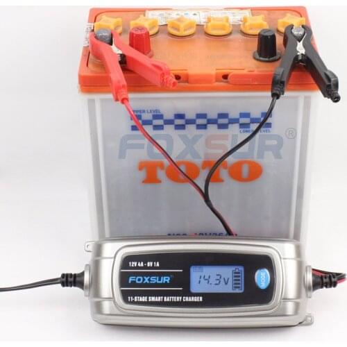 FOXSUR Automatic Smart 6V 12V Lead Acid/GEL AGM WET Car Battery Charger LCD Display US EU Plug Smart Fast Battery Charger