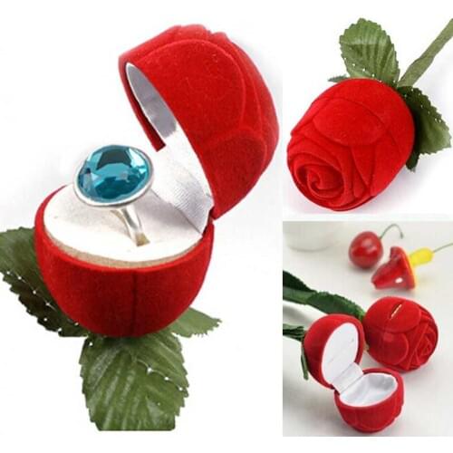 1 Piece Rose Shape Ring Box Engagement Velvet Wedding Earring Ring Pendant Jewelry Display Valentine Day Gift Jewelry Case