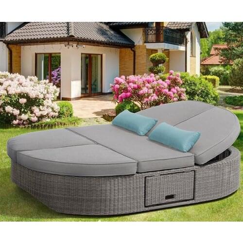 Freeshipping Lounger Outdoor Rattan Sofa Lying Bed Balcony Villa Outdoor PE Rattan Table and Chairs Sets