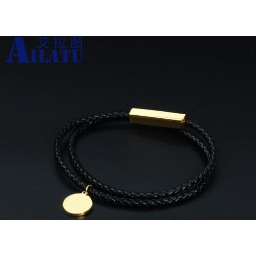 Double Rolls Genuine Leather Bracelet for Men and Women Stainless Steel Magnetic Buckle Wrap Logo Jewelry