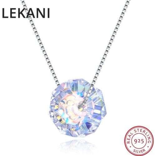 LEKANI 925 Silver Fine Jewelry Colorful Briolette Beads Crystals From Swarovski Pendant Necklace Simple Chain Collares For Women