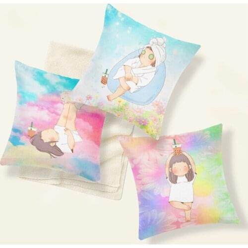 Cute Lazy Girl Milk Tea Pillow Case Cartoon Pillowcover 45cm No Pillow Insert Child Sofa Bedroom Cushion Cover Decoration Gift