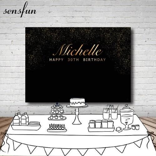 Black Photography Background Gold Glitter Happy Birthday Backdrop For Party Celebration Backgrounds Photo Studio