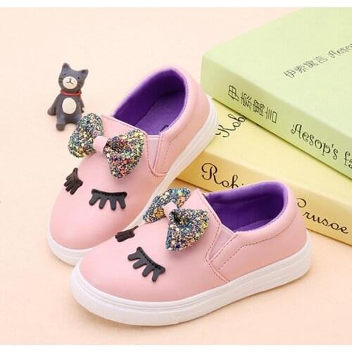 Children Toddler Baby Girls Glitter Bowknot Sneakers For Kids Girls Slip-On White Pink Sequins Bing Flat Sports Shoes New casual