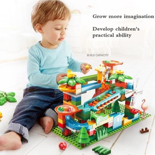 Big Size Funland Educational Pipe Building Blocks Animal Funnel Slide Bricks Marble Race Run Base Plate Toys For Children Gifts