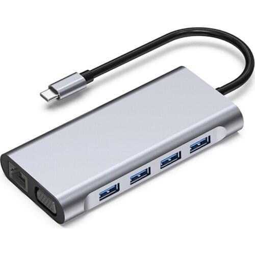 USB C Hub Laptop Docking Station , 11 in 1 USB C Hub Adapter, 4K HDMI-Compatible VGA SD TF RJ45 PD for Pro Air