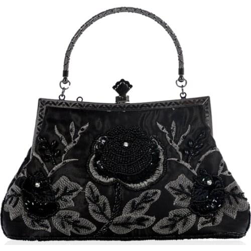 Elegant Frame Women Formal Beaded Evening Purses and Handbags Bridal Sequins Clutch Bag Cocktail Party Bag