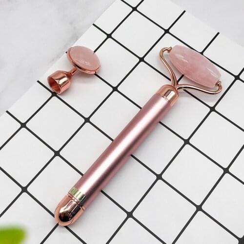 Electric Jade Vibrator 2 in 1 Natural Rose Quartz Face-lifting Massager for Slimming Jade Massage Skin Care Beauty Tool