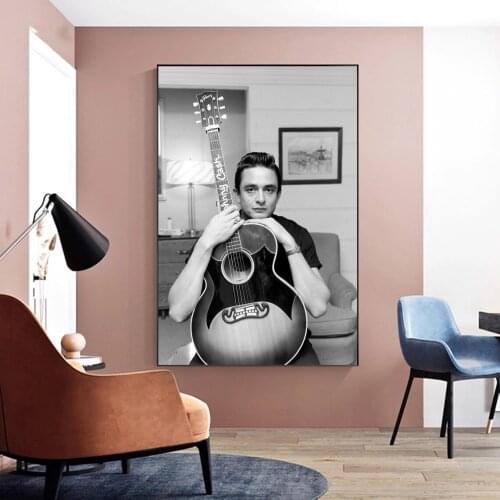 Johnny Cash and his guitar Poster Music Star Singer Hip Hop Rap Canvas Print Wall Painting Home Decoration (No Frame)