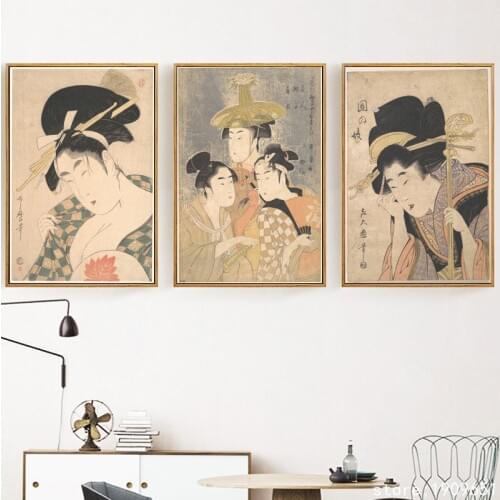 Cotton no frame Japan style kimono float world draw canvas printings oil painting printed on cotton wall art decoration picture