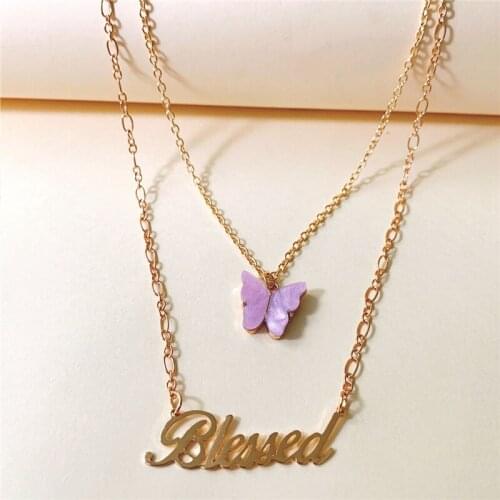Wholesale JUJIA Cute Butterfly Pendant Necklace for Women Cocktail Party Letters Statement Necklace Jewelry Gift Accessories