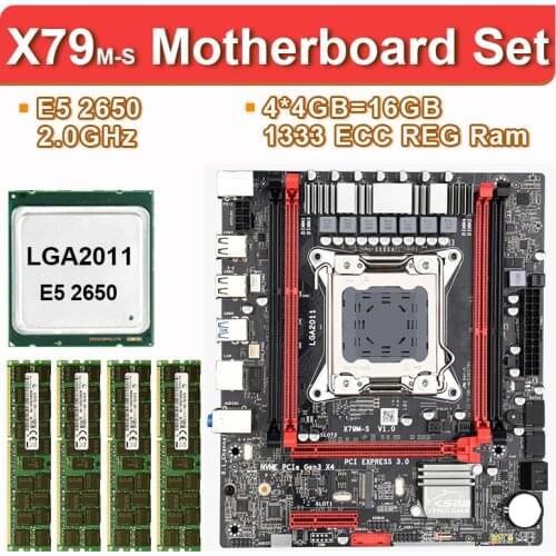 JingSha X79M motherboard set with LGA2011 combos Xeon E5 2650 CPU 4pcs x 4GB = 16GB memory DDR3 ECC RAM 1333Mhz