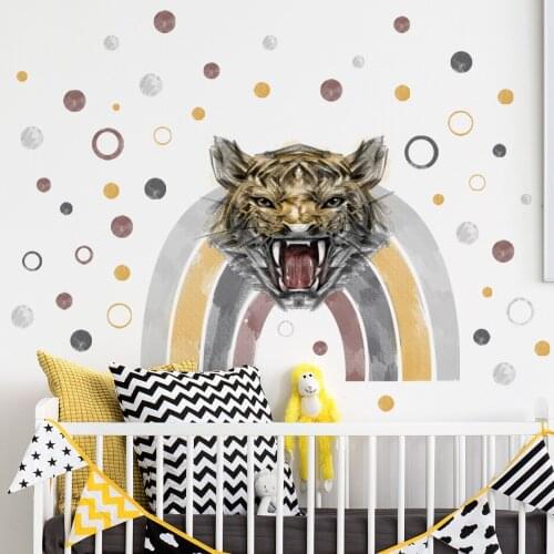 Baby Room Creative Rainbow Wall Sticker for Boy Girl Kids Bedroom Teen Room Decor Aesthetic Self Adhesive Animal Wallpaper Decal