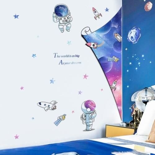 Creative Cartoon Starry Sky Astronaut Wall Stickers For Kids Rooms Bedroom Wall Decor Self Adhesive Stickers Decoration Home