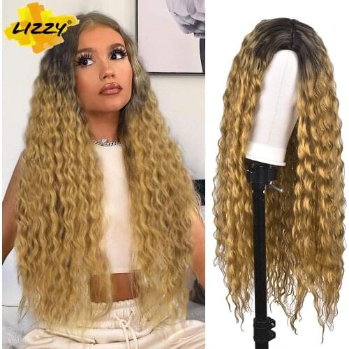 26"Long Synthetic Hair Kinky Curly Wig For Black/White Women With Baby Hair Omber Glueless Cosplay Wigs Natural Heat Resistant