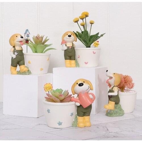 Cartoon Resin Dog FlowerPot Succulent Animal FlowerPot Dining Table Desktop Green Small Bonsai Pot Garden Decoration Accessories