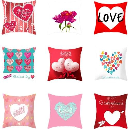 Valentines Day Pillowcase Cushion Cover Sweet Style Heart Floral Pattern Square Throw Pillow Cover Case for Household Office