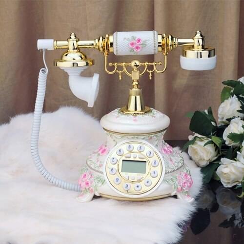 The new European antique telephone telephone landline telephone White Retro stereo flower garden phone household corded phone