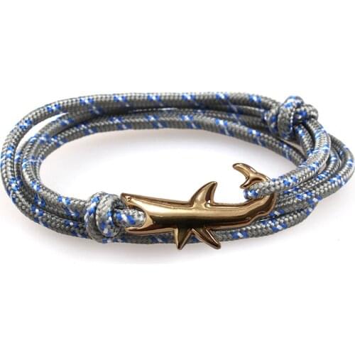 Pirate Bracelet Gold Color Shark Multi-layer Rope Bracelet Men and Women Charm Survival Rope Chain Beach Party Jewelry