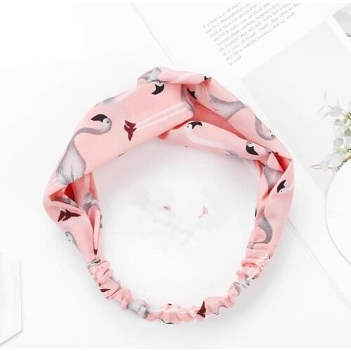 1Pcs Bohemian Girl Floral Elastic Headband Summer Retro Cross Hair Bands Flamingo Hair Rope Women Headdress Accessories