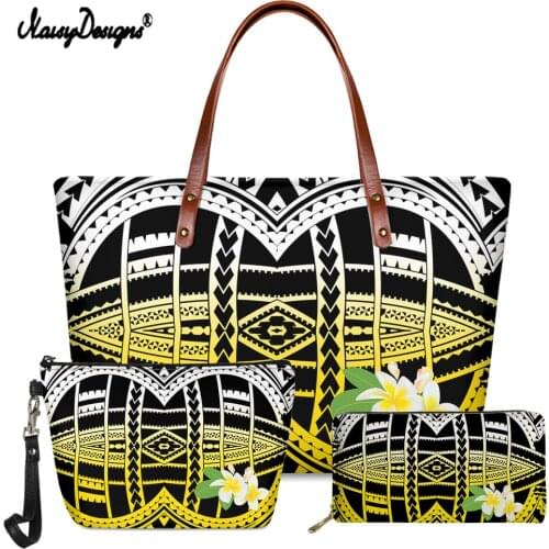 NOISYDESIGNS 2021 Polynesian Plumeria Print Luxury Designer Handbag Large Capacity Shoulder Bags Purse Cosmetic Set Womens Bag