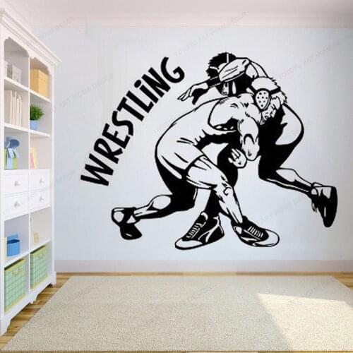 Silhouette Wrestling Match wall decal Wrestlers Sports wall sticker Boys Room Removable wall art mural HJ1084