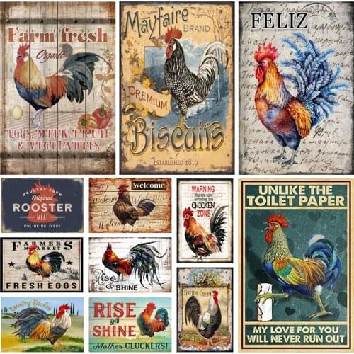 Rooster Rise Shine Tin Signs Retro Metal Poster Vintage Farmhouse Chicken Chicks Coop Home Wall Door Decor Metal Plaque Plate