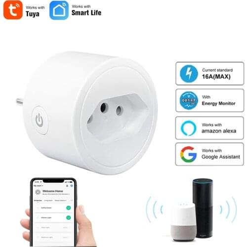 Brazil Standard Tuya Smart Socket WIFi Smart Plug with Energy Monitoring,Wireless Remote Control,Voice Work With Alexa,16A/3500W
