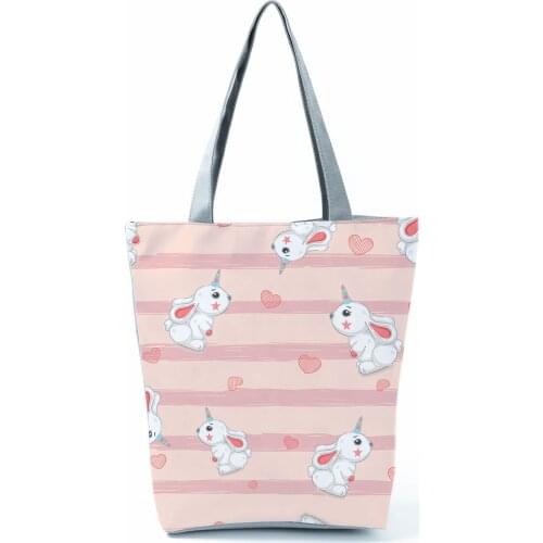Unicorn Rabbit Printed Shoulder Bags Cute Animal Womens Bag Striped Love Handbags Fashion Travel Bag High Capacity Shopping Bag