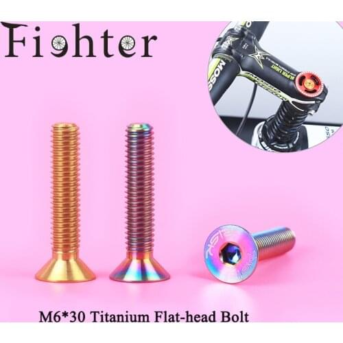 1pcs M6*30mm TC4 Titanium Ti screw Bolt For Road Bicycle MTB Bike Flat Head Headset Stem Cap Bolt Bike TI Screw Bicycle Parts