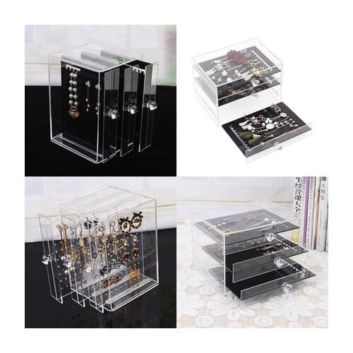 TONVIC Acrylic Earring Colletion Necklace Storage Case Jewelry Display Drawer Type Box Black/Clear