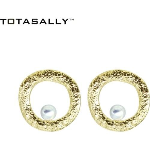TOTASALLY Fashion Metal Style imitation Stud Earrings for Women simple geometric Golden Color Earrings DropShipping Jewelry