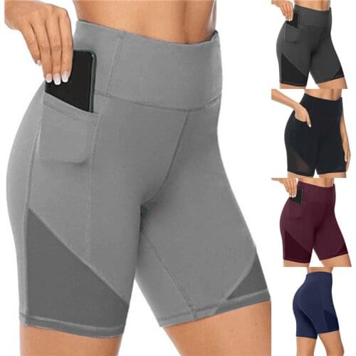 Women Gym Shorts 2021 High Waist Lifting Push Up Tight Sports Leggings Phone Pocket Jogging Running Fitness Yoga Shorts Pant
