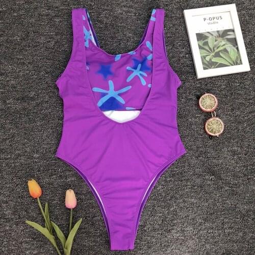 Womens Swimming Suit Sexy High Waist Bikinis Retro Print Beach Two Piece Swimsuit Bathing Suit Purple Push Up Bra Swimwear