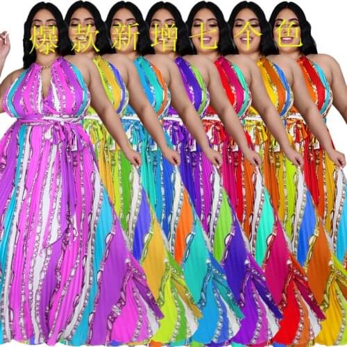 Plus Size Dress 4xl 5xl Women Dresses Summer 2021 Full Length Elegant Print Party Beach Maxi Dresses Dropshipping FT385