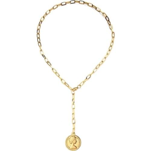 100% Stainless Steel Coin Choker Necklace For Women Gold/Silver Color Metal Coin Lock Long Chain Necklaces Boho Jewelry Collier