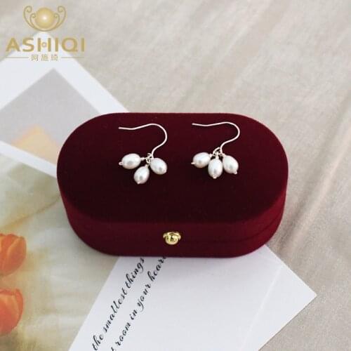 ASHIQI Natural freshwater pearl earrings 925 sterling silver 100% pure fashion Small and simple jewelry for girls