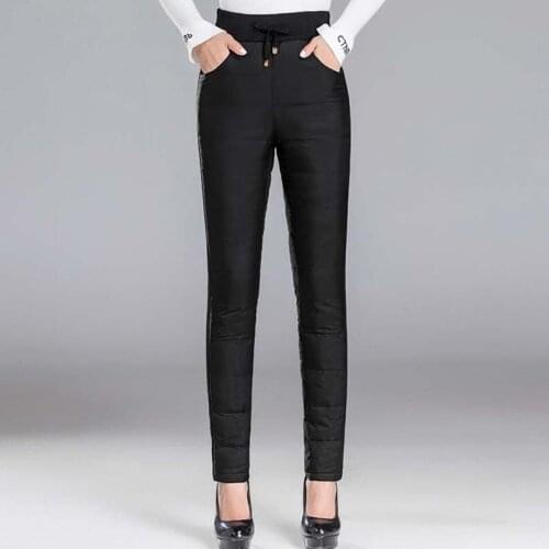 Winter Women Down Pants Trouser Fashion Elastic Waist Thick Warm White Duck Down Pants Casual Female Winter Pants Plus Size