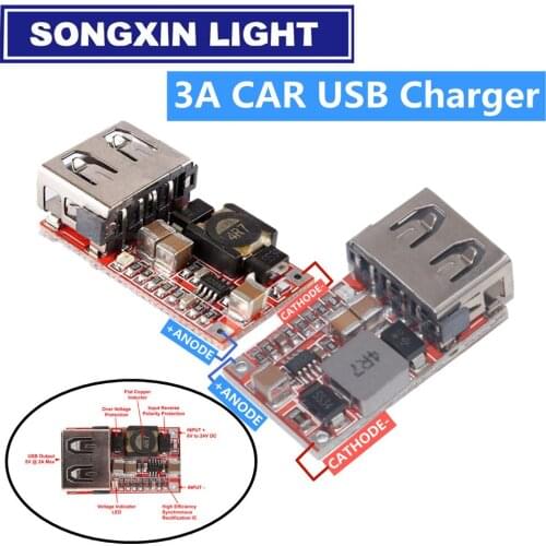 10PCS SX Fine 6-24V 12V/24V to 5V 3A CAR USB Charger Module DC Buck step down Converter 12v 5v power supply module