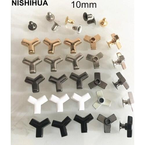 100 set -Shape "Y" Metal Rivet Studs 10mm Triangle Spike Stud Rivets Garment Shoes Hats Bags...Decor DIY Studs,Gold Silver Black