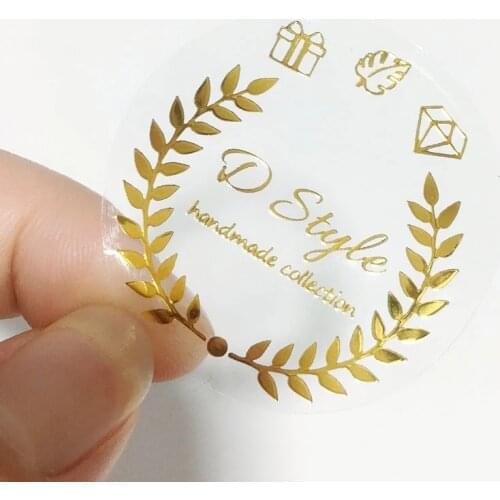 100 Pcs/Gold Foil Sticker Custom Business Logo Wedding Custom Label Golden Packaging Round Transparent Label