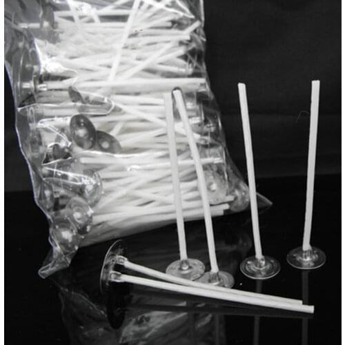 100pcs New Arival, 3cm - 25cm white candle wick cotton core waxed tabbed with metal sustainers DIY art candles accessories