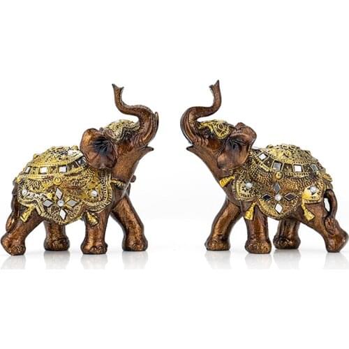 2 Pcs Southeast Asian Style Elephant Shape Resin Handicraft Living Room Desktop Decoration Crafts Home Decor Accessories